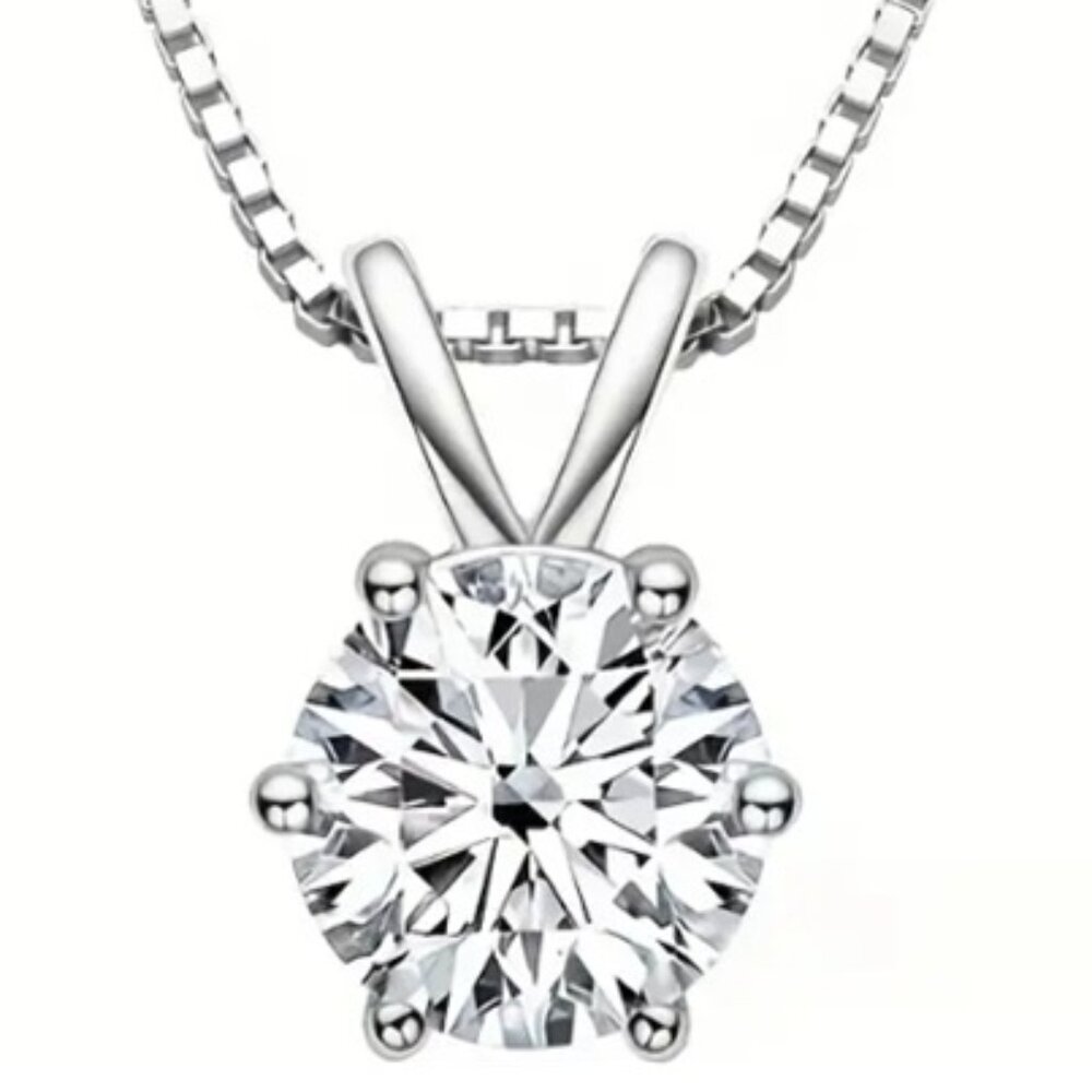 .75/6mm Carat White Moissanite Six-Prong Classic Necklace - 925 Sterling Silver
